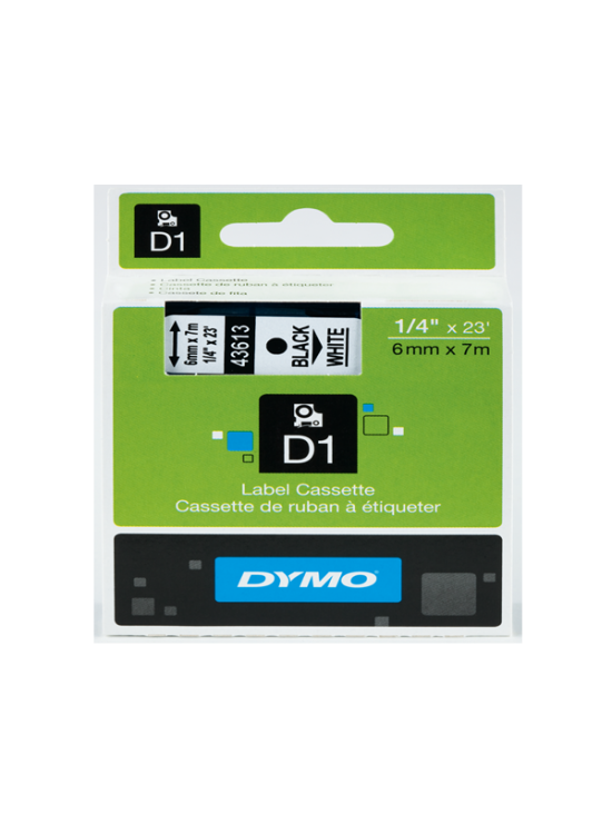 Dymo D1 Şerit Standart 6 MMx7 MT Beyaz Üzerine Siyah 43613