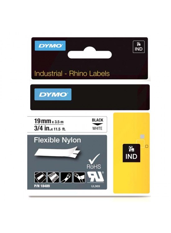Dymo Rhino Pro Etiketi Plastik Esnek 19 MMx3.5MT Siyah Üzerine Beyaz 18489