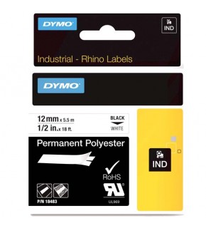 Dymo Rhino Pro Etiketi Plastik Sabit 12 MMx5.5 MT Beyaz Üzerine Siyah 18483