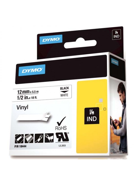 Dymo Rhino Pro Etiketi Renkli Vinil 12 MMx5.5 MT Beyaz Üzerine Siyah 18444
