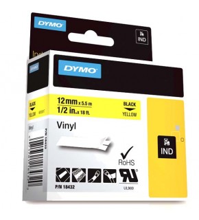 Dymo Rhino Pro Etiketi Renkli Vinil 12 MMx5.5 MT Sarı Üzerine Siyah 18432