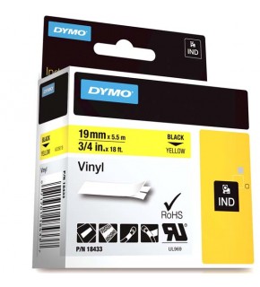 Dymo Rhino Pro Etiketi Renkli Vinil 19 MMx5,5 MT Sarı Üzerine Siyah 18433