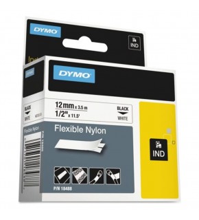 Dymo Rhinopro Esnek Naylon Şerit 12mmx3,5m Beyaz/Siyah 18488