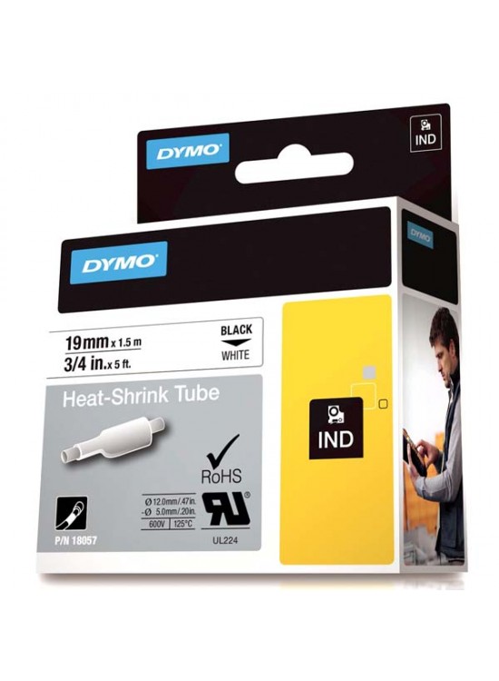 Dymo Rhinopro Isıyla Küçülen Şerit 19 MMx1,5 M Beyaz/Siyah 18057