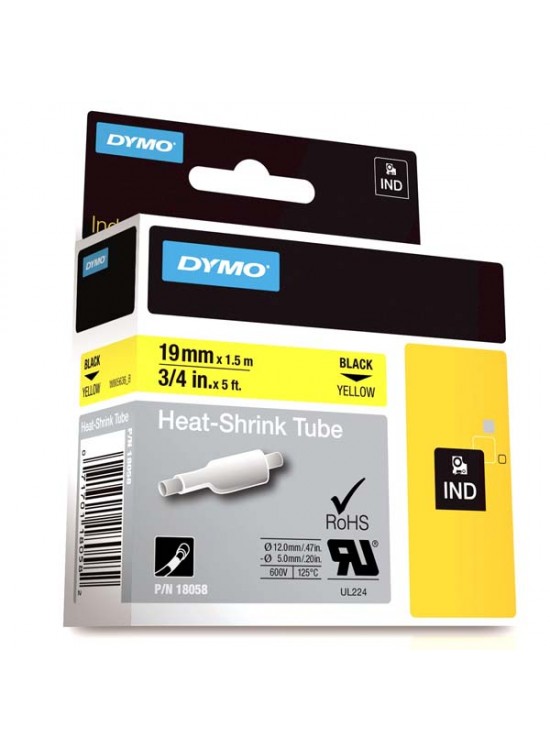 Dymo Rhinopro Isıyla Küçülen Şerit 19 MMx1,5 M Sarı/Siyah 18058