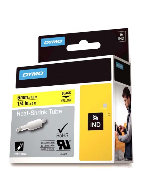 Dymo Rhinopro Isıyla Küçülen Şerit 6 MMx1,5 M Sarı/Siyah 18052