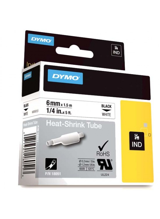 Dymo Rhinopro Isıyla Küçülen Şerit 6 MMx1,5 M Beyaz/Siyah 18051