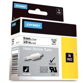 Dymo Rhinopro Isıyla Küçülen Şerit 9 MMx1,5 M Beyaz/Siyah