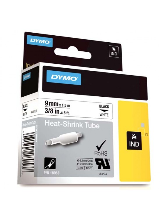 Dymo Rhinopro Isıyla Küçülen Şerit 9 MMx1,5 M Beyaz/Siyah