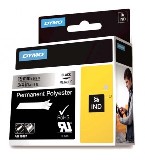 Dymo Rhinopro Sabitpolyester 19 MMx5.5 M Metalik Gri/Siyah 18487