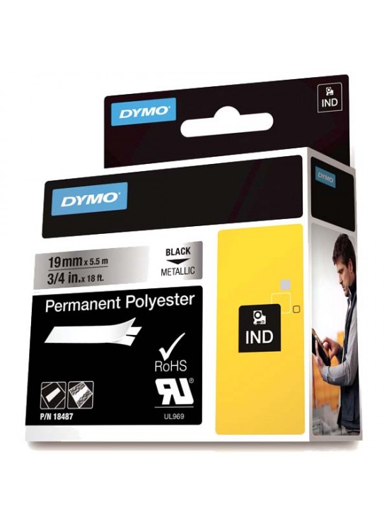 Dymo Rhinopro Sabitpolyester 19 MMx5.5 M Metalik Gri/Siyah 18487