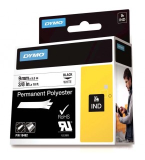 Dymo Rhinopro Sabitpolyster Şerit 9 MMx5.5 M Beyaz/Siyah 18482