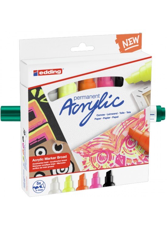 Edding Markör Akrilik Kalın Uçlu 5 Li Set Fosforlu 4-5000-6