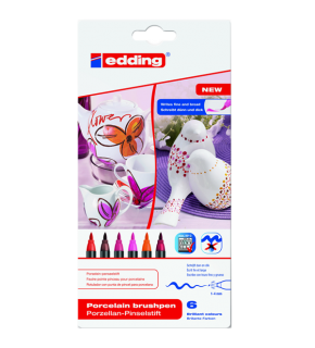 Edding Porselen Kalemi Fırça Uçlu 1-4 MM 6 LI Sıcak Renkler 4200/6S