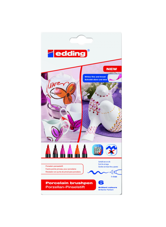 Edding Porselen Kalemi Fırça Uçlu 1-4 MM 6 LI Sıcak Renkler 4200/6S