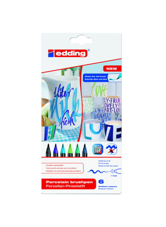 Edding Porselen Kalemi Fırça Uçlu 1-4 MM 6 LI Soğuk Renkler 4200