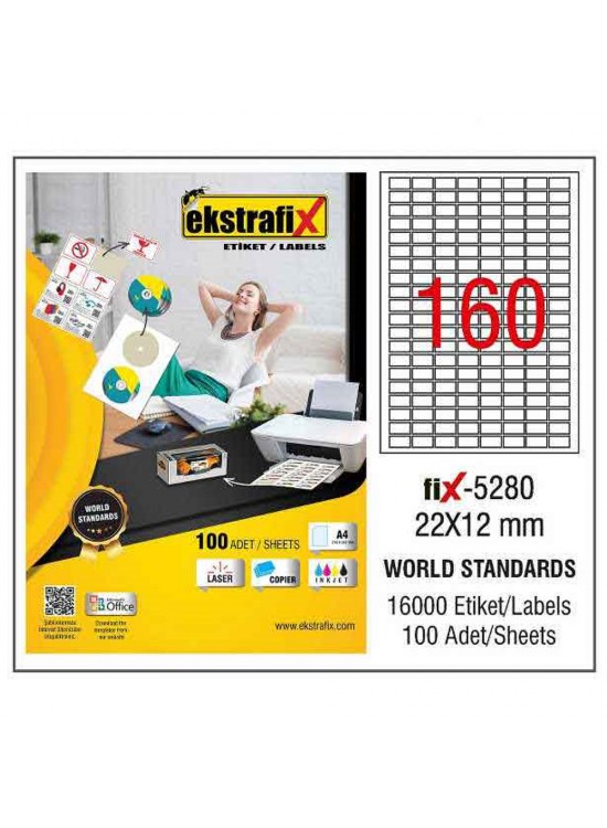Ekstrafix Laser Etiket 100 YP 22x12 Laser-Copy-Inkjet FİX-5280