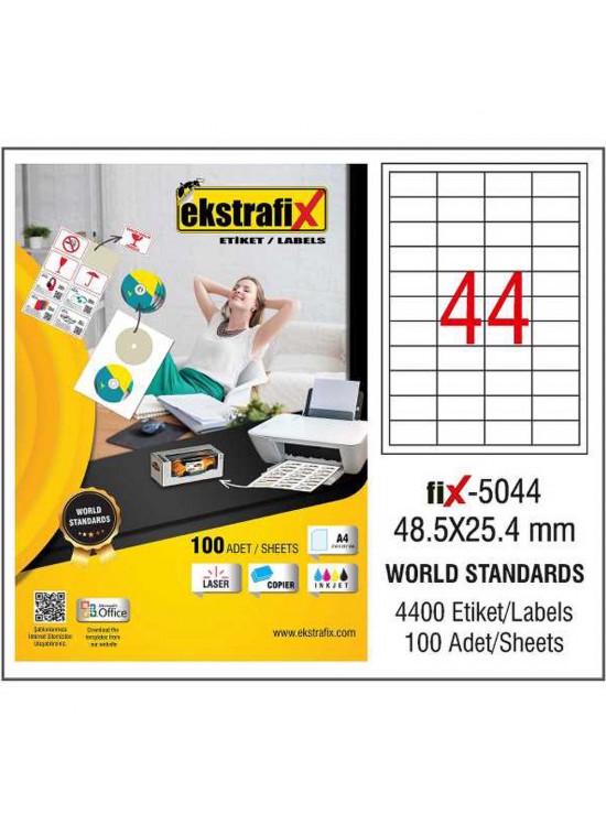 Ekstrafix Laser Etiket 100 YP 48.5x25,4 Laser-Copy-Inkjet FİX-5044