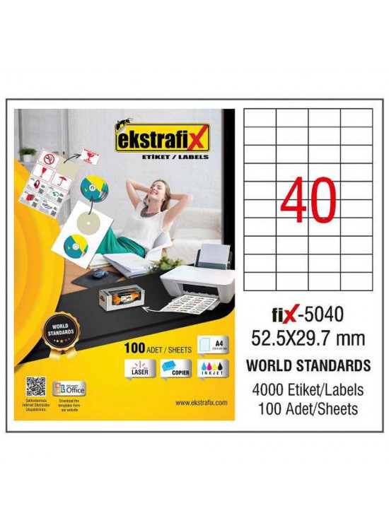Ekstrafix Laser Etiket 100 YP 52.5X29,7 Laser-Copy-Inkjet FİX-5040