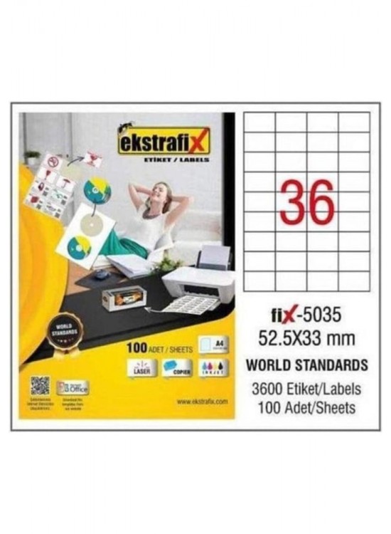 Ekstrafix Laser Etiket 100 YP 52,5X33 Laser-Copy-Inkjet FİX-5035