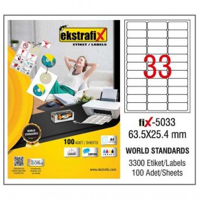 Ekstrafix Laser Etiket 100 YP 63.5X25,4 Laser-Copy-Inkjet FİX-5033
