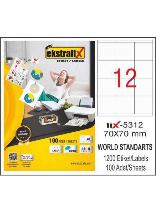 Ekstrafix Laser Etiket 100 YP 70x70 Laser-Copy-Inkjet FİX-5312
