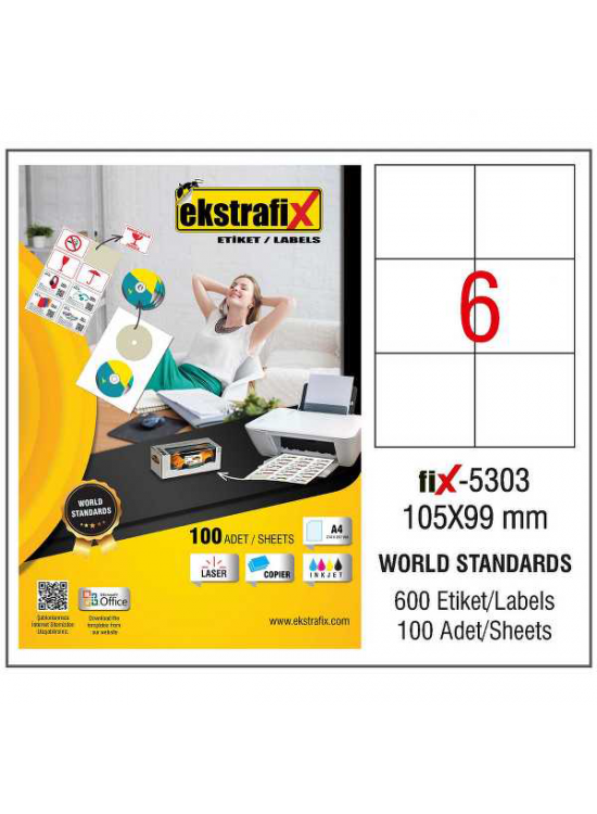 Ekstrafix Laser Etiket 105x99 Laser-Copy-Inkjet FİX-5303 Ekstrafix Laser Etiket 105x99 Laser-Copy-Inkjet FİX-5303