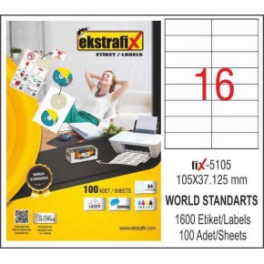 Ekstrafix Laser Etiket 100 YP 105x37.125 Laser-Copy-Inkjet FİX-5105