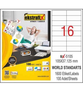 Ekstrafix Laser Etiket 100 YP 105x37.125 Laser-Copy-Inkjet FİX-5105