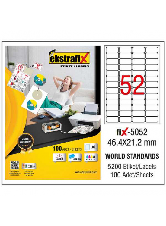 Ekstrafix Laser Etiket 100 YP 46.4x21.2 Laser-Copy-Inkjet FİX-5052