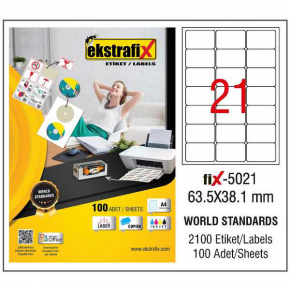 Ekstrafix Laser Etiket 100 YP 63.5x38.1 Laser-Copy-Inkjet FİX-5021