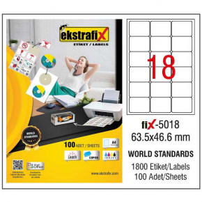 Ekstrafix Laser Etiket 100 YP 63.5x46.6 Laser-Copy-Inkjet FİX-5018