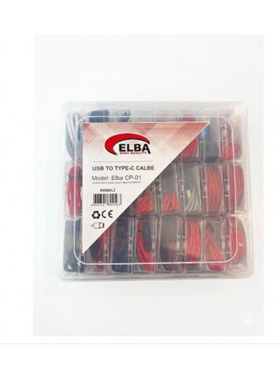 Elba CP-01 Şeffaf Kutulu Usb To Type-c Renkli(Kırmızı,Lacivert,Beyaz,Gri,Bordo)24lü Şarj Kablosu
