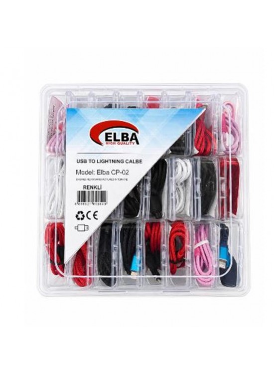Elba CP-02 Şeffaf Kutulu Usb To Lightning (Kırmızı,Beyaz,Pembe,Siyah,Lacivert)24lü Şarj Kablosu