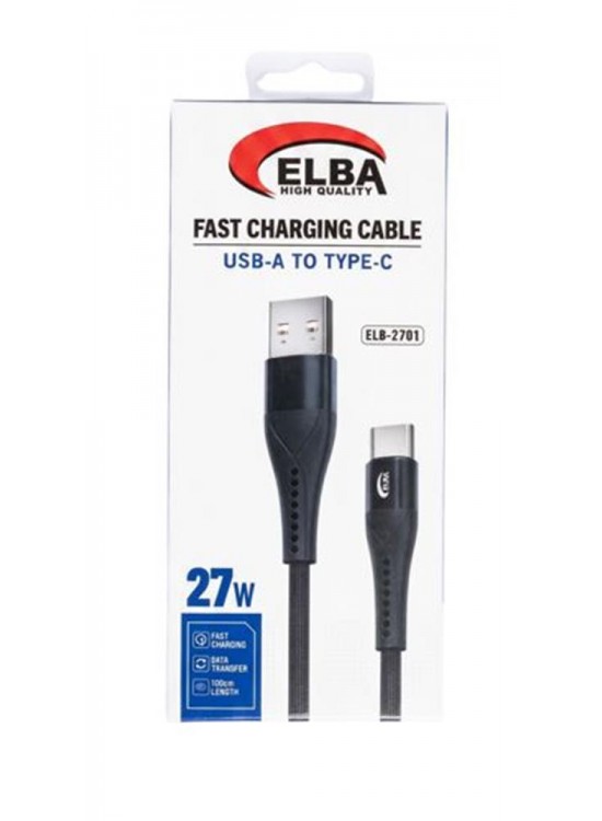 Elba ELB-2701 27w Usb-a To Type-c 1mt Siyah Örgülü Şarj Kablosu 480Mps Hızlı Şarj