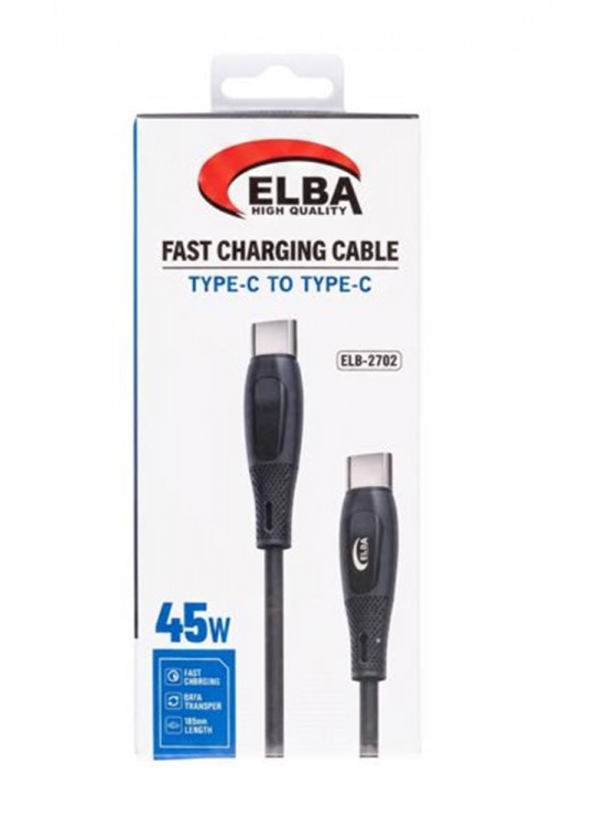 Elba ELB-2702 45w Type-c To Type-c 1mt Siyah Silikon Şarj Kablosu 480Mps Hızlı Şarj Elba ELB-2702 45w Type-c To Type-c 1mt Siyah Silikon Şarj Kablosu 480Mps Hızlı Şarj