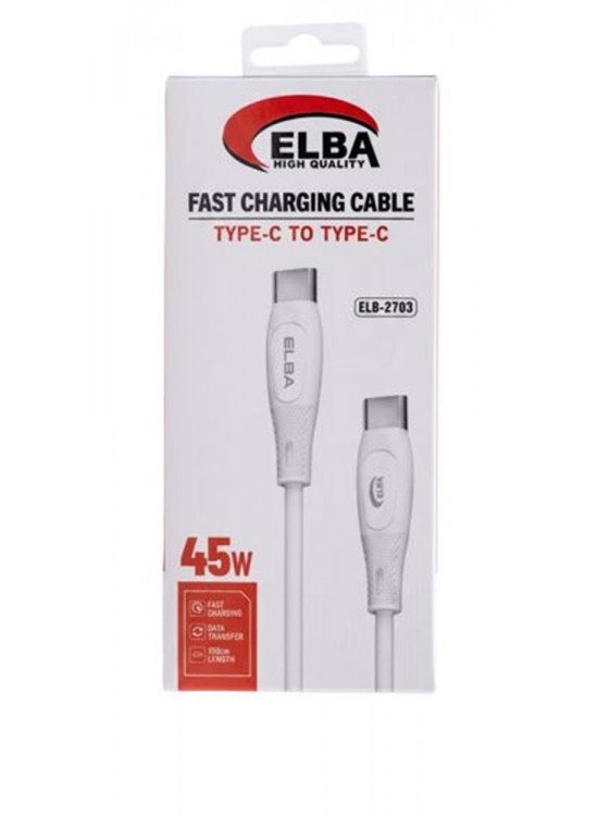 Elba ELB-2703 45w Type-c To Type-c 1mt Beyaz Silikon Şarj Kablosu 480Mps  Hızlı Şarj