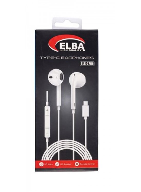 Elba Elb-2706 Beyaz Kulakiçi Type-c Mikrofonlu Kablolu Kulaklık (Ses Kontrol)