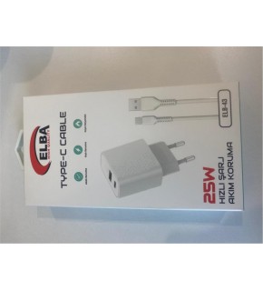 ELBA ELB43 25W 2li USB Başlık TYPE-C Kablolu Set Hızlı Şarj Akım Koruma