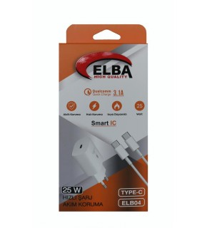 Elba ELB04-PD-25WTypc Beyaz 25W Typc-e Ev Şarj Kafa+1mt Type-c To Type-c Kablo 3.1 Hızlı Şarj
