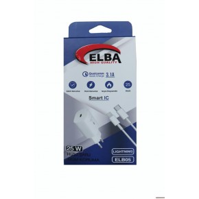 Elba ELB05-PD-25WIOS Beyaz 25W Usb-c Ev Şarj Kafa+1mt Type-c To Lightnıng Kablo PD3.0-QC4.0 Hızlı Ş