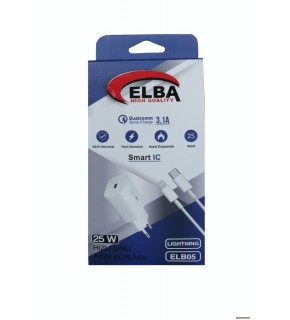 Elba ELB05-PD-25WIOS Beyaz 25W Usb-c Ev Şarj Kafa+1mt Type-c To Lightnıng Kablo PD3.0-QC4.0 Hızlı Ş