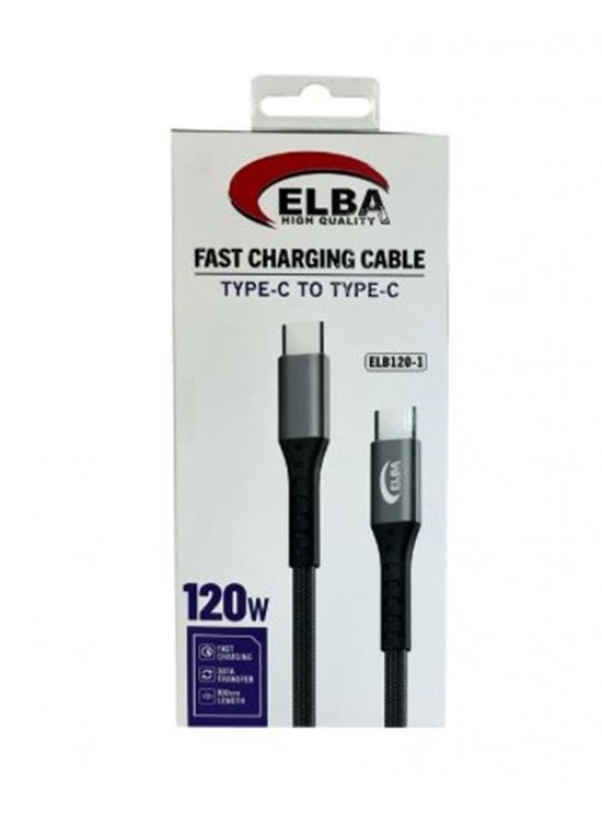 Elba Elb120-1 120w Type-c To Type-c 1Mt Siyah Örgülü  Şarj Kablosu ( Data Veri )