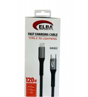 Elba Elb120-2 120w   Type-c To Lightning 1Mt Siyah Örgülü  Şarj Kablosu (( Data Veri )