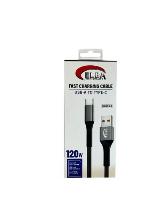 Elba Elb120-3 120w USBC Type-c To Usb 1Mt Siyah Örgülü Şarj Kablosu ( Data Veri ) Elba Elb120-3 120w USBC Type-c To Usb 1Mt Siyah Örgülü Şarj Kablosu ( Data Veri )