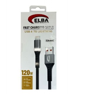 Elba Elb120-4 120w   Lightning To Usb 1Mt Siyah Örgülü  Şarj Kablosu ( Data Veri )