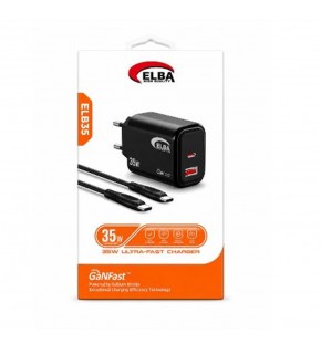 Elba Elb35 35W Siyah Ev Şarj Kafa+ Type c to Type c Kablo ( GANFAST Teknoloji ) Şarj Aleti