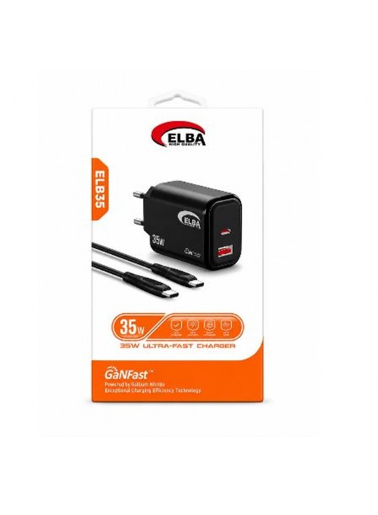 Elba Elb35 35W Siyah Ev Şarj Kafa+ Type c to Type c Kablo ( GANFAST Teknoloji ) Şarj Aleti Elba Elb35 35W Siyah Ev Şarj Kafa+ Type c to Type c Kablo ( GANFAST Teknoloji ) Şarj Aleti
