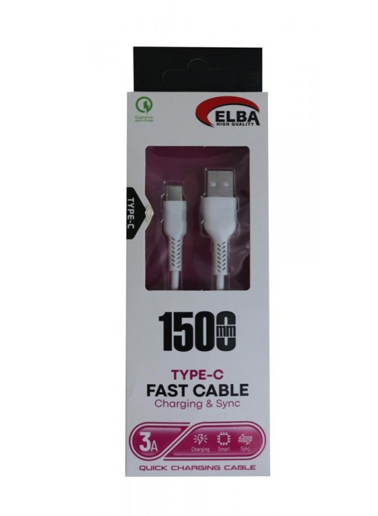 Elba Elb37-T1  Type-c 1,5mt 3A Hızlı Şarj Beyaz Kablo