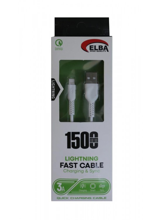Elba Elb38-L1 1,5Mt  iPhone Lightning Beyaz 3A Hızlı Şarj Kablosu